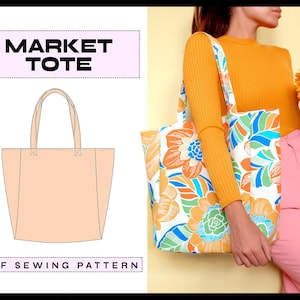 PDF Market Tote Bag | diy | Digital SEWING Pattern | Tutorial | Large Shopping Purse Accessories | Instant Download | A4, A0, Letter