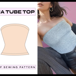 PDF Tia Tube Top Padrão de COSTURA Digital | Camisa FÁCIL do verão dos anos 90 | Roupas modernas sem costas | Download instantâneo | A4, A0, Letra xs,s,m,l