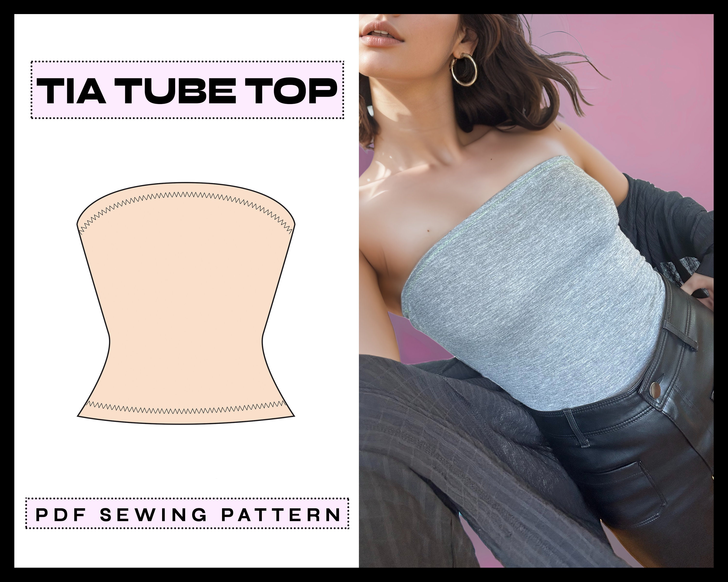 PDF Tia Tube Top Digital SEWING Pattern | EASY 90s Summer Shirt | Trendy Backless Clothing | Instant Download | A4, A0, Letter xs,s,m,l