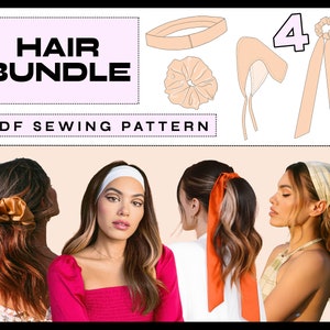 PDF 4 Hair Accessory Bundle Digital SEWING Pattern | EASY Cottage Core Scarf Scrunchie Headband | diy | Instant Download A4, A0, Letter