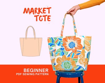 Market Tote Bag PDF Sewing Pattern: DIY Shopping Purse (A4, A0, Letter)