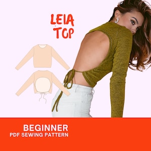 Leia Backless Crop Top Sewing Pattern: Long Sleeve DIY Clothing (PDF Pattern)