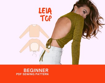 Leia Backless Crop Top Sewing Pattern: Long Sleeve DIY Clothing (PDF Pattern)