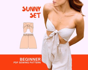 Sunny Set Sewing Pattern: Strapless Tie Top & Shorts (PDF Download)