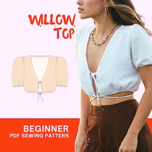 PDF Willow Top Digital SEWING Pattern | Cottage Crop Puff Sleeve Shirt | diy Clothing | Instant Download A4, A0, Letter xs,s,m,l, xl