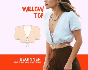 PDF Willow Top Digital SEWING Pattern | Cottage Crop Puff Sleeve Shirt | diy Clothing | Instant Download A4, A0, Letter xs,s,m,l, xl