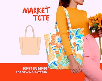 Market Tote Bag PDF Sewing Pattern: DIY Shopping Purse (A4, A0, Letter)