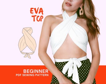 Eva Wrap Top Sewing Pattern: Easy DIY Halter Crop Top (PDF Download)