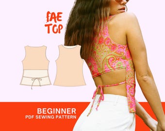 Fae Top Sewing Pattern: Y2K Cutout Backless Crop (PDF Pattern)
