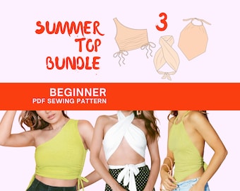 Summer Top Sewing Pattern Bundle: Halter, Crop Top (PDF Digital Download)