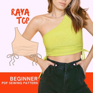 Raya One Shoulder Crop Top Sewing Pattern: Easy Ruched 90s Style (PDF Pattern)