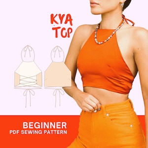 PDF Kya Top Digital SEWING Pattern | Y2K Cutout Backless Crop Halter Shirt | diy Clothing | Instant Download A4, A0, Letter xs,s,m,l, xl