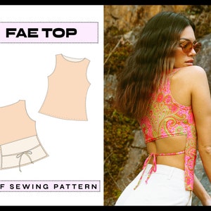 PDF Fae Top Patrón de COSTURA Digital / Y2K Camisa recortada sin espalda recortada / Ropa de primavera diy / Descarga instantánea A4, A0, Letra xs,s,m,l, xl