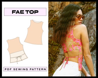 PDF Fae Top Digital SEWING Pattern | Y2K Cutout Backless Crop Shirt | diy Spring Clothing | Instant Download A4, A0, Letter xs,s,m,l, xl