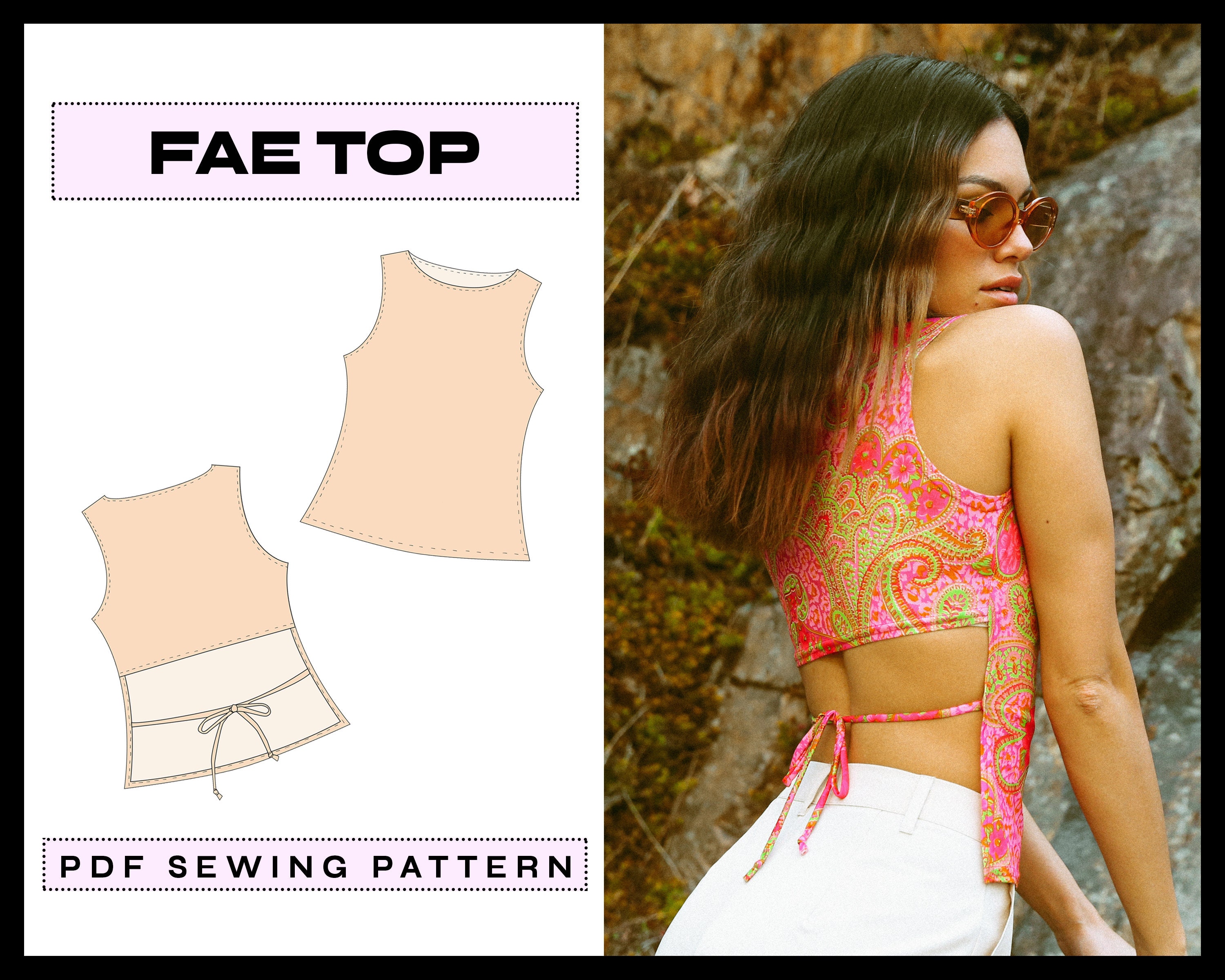 Thick Strap Crop Top PDF Printable Sewing Pattern, Instant