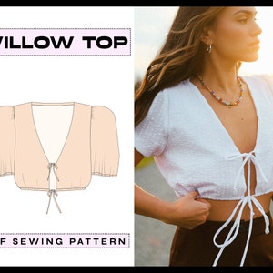 PDF Willow Top Digital COSTURA Padrão | Cottage Crop Puff Sleeve Shirt | Roupas faça você mesmo | Download instantâneo A4, A0, Carta xs,s, m,l, xl