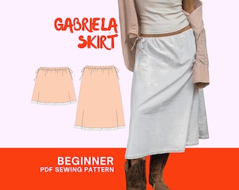 Gabriela Skirt Beginner PDF Sewing Pattern: Easy 90s Style (Sizes XS-XL) (Digital Download)
