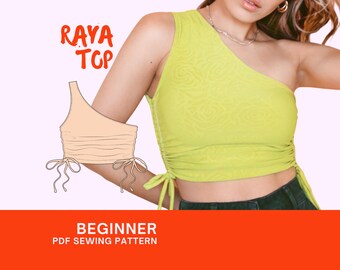 Raya One Shoulder Crop Top Sewing Pattern: Easy Ruched 90s Style (PDF Pattern)