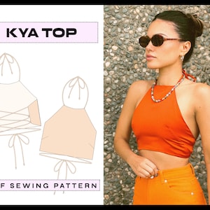 PDF Kya Top Padrão de COSTURA Digital | Camisa Halter Curta com Recorte Y2K | Roupas DIY | Download Instantâneo A4, A0, Carta xs,s, m,l, xl