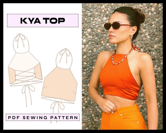 PDF Kya Top Digital SEWING Pattern Y2K Cutout Backless Crop Halter Shirt Diy  Clothing Instant Download A4, A0, Letter Xs,s,m,l, Xl 