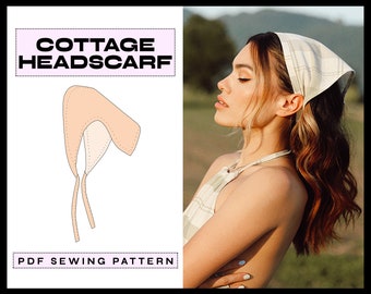 PDF Cottage Core Headscarf Digital SEWING Pattern | EASY 90s Bandana | Vintage Hair Accessories | Instant Download | A4, A0, Letter