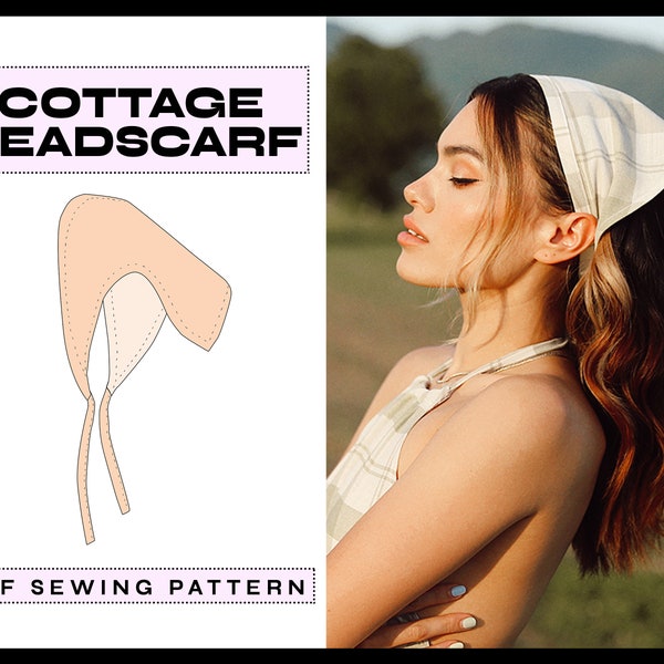 PDF Cottage Core Headscarf Digital SEWING Pattern | EASY 90s Bandana | Vintage Hair Accessories | Instant Download | A4, A0, Letter
