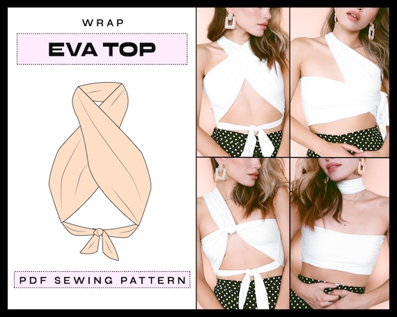 PDF Eva Wrap Top Digital SEWING Pattern EASY Crop Top Summer Halter Top Diy  Backless Clothing Instant Download A4, A0, Letter Xs,s,m,l 