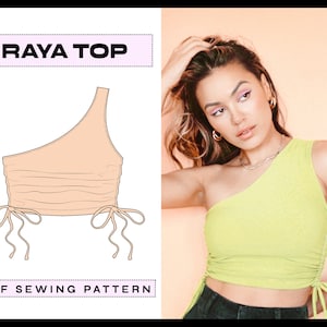PDF Raya One Shoulder Crop Top Padrão de COSTURA Digital | Camisa de Verão FÁCIL dos anos 90 | Ruched Trendy | Download Instantâneo A4, A0, Letra s, m,l,xl