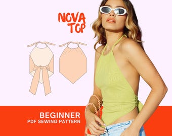 Nova Halter Top PDF Sewing Pattern: Easy 90s Style (Sizes XS-L) (Digital Download)