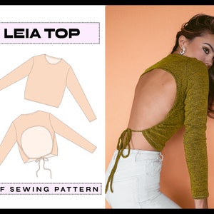 PDF Leia Backless Top Digital SEWING Pattern | Long Sleeved Crop Shirt | diy Fall Clothing | Instant Download A4, A0, Letter xs,s,m,l, xl