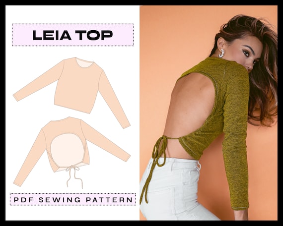 PDF Leia Backless Top Digital SEWING Pattern Long Sleeved Crop