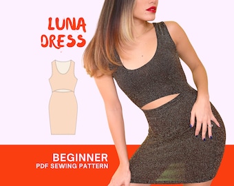 PDF Luna Bodycon Dress Digital SEWING Pattern | Sexy Cutout Crop Dress | diy Fall Clothing | Instant Download A4, A0, Letter xs,s,m,l, xl