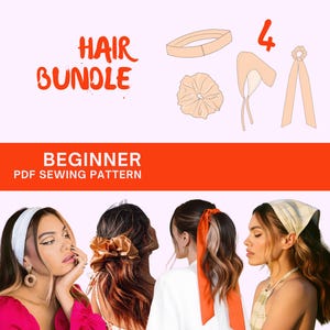 Patrón de costura para accesorios para el cabello: Coletero, diadema y bufanda (descarga en PDF)