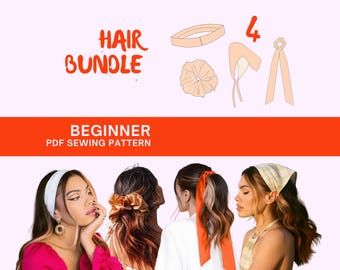Hair Accessory Sewing Pattern Bundle: Scrunchie, Headband, Scarf (PDF Download)