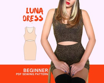 PDF Luna Bodycon Dress Digital SEWING Pattern | Sexy Cutout Crop Dress | diy Fall Clothing | Instant Download A4, A0, Letter xs,s,m,l, xl
