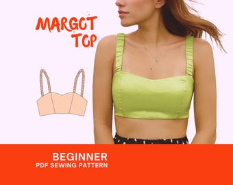 Margot Top PDF Sewing Pattern: Y2K Scrunchie Crop (Digital Download)