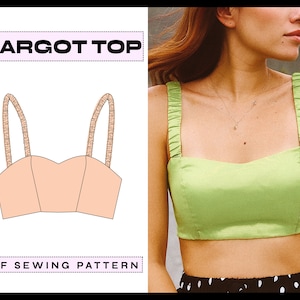 PDF Margot Top Padrão de COSTURA Digital | Camisa Curta Scrunchie da Moda Y2K | Roupas DIY | Download Instantâneo A4, A0, Carta xs,s, m,l, xl