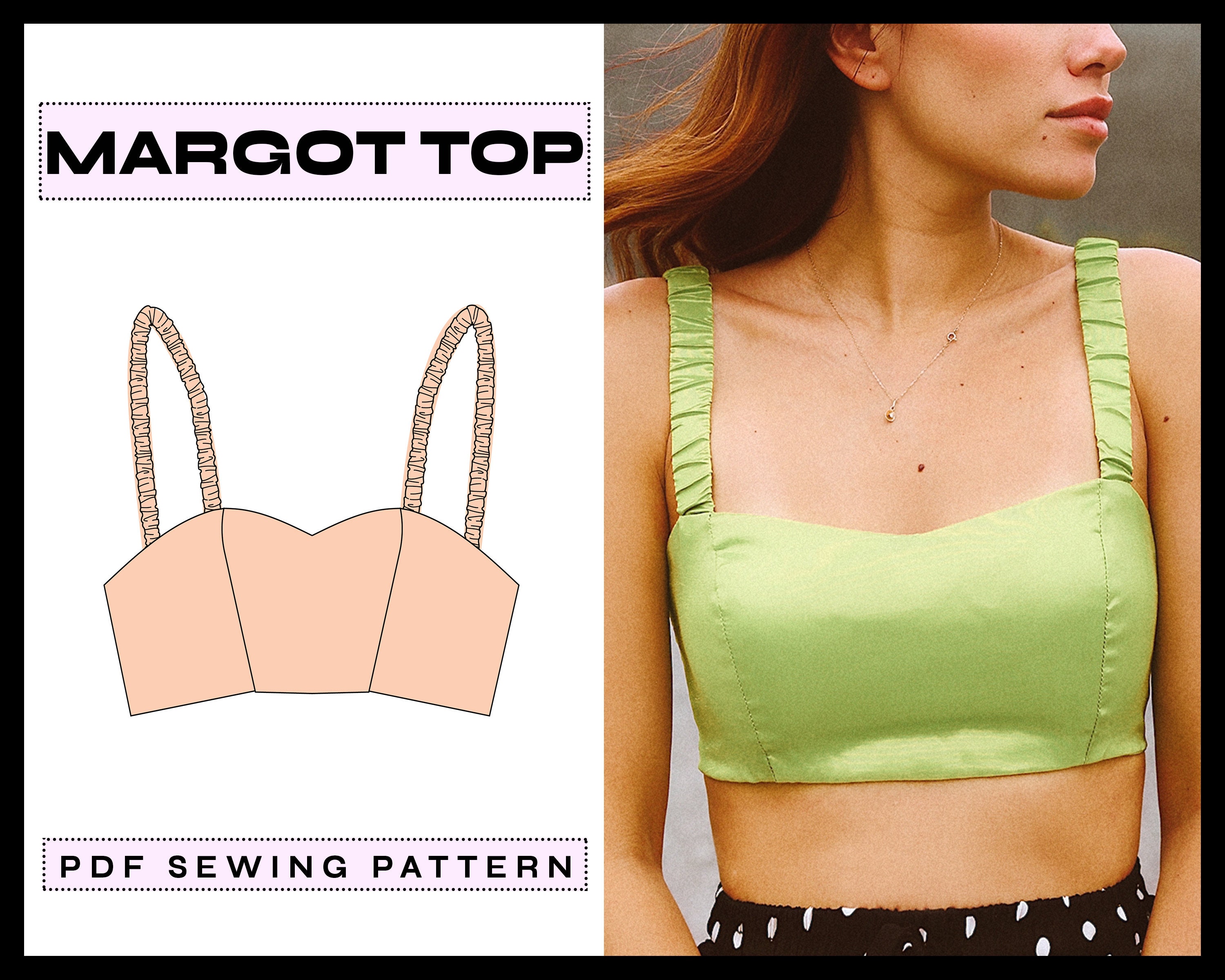 PDF Margot Top Digital SEWING Pattern | Y2K Trendy Scrunchie Crop Shirt | diy Clothing | Instant Download A4, A0, Letter xs,s,m,l, xl