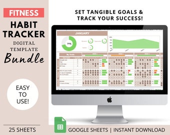 Fitness Habit Tracker Template Bundle: Weight Loss, Goals (Google Sheets)