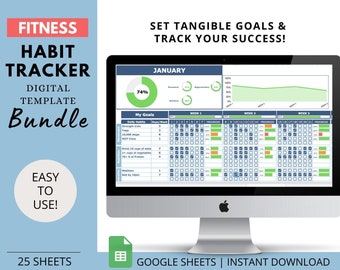 Fitness Habit Tracker 2023: Goal Tracker Google Sheets (Digital Download)