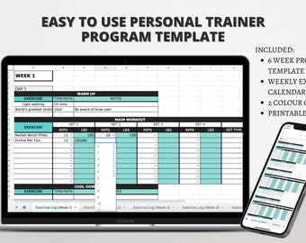 Modelo de programa de personal trainer NASM / Versão eletrônica + PDF + Modelo de calendário PT / Programação de instrutor de fitness