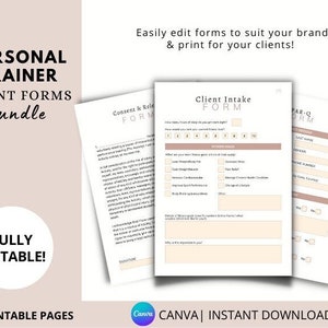May include: A set of printable forms for personal trainers, including a consent and release form, a client intake form, and a PAR-Q form. The forms are fully editable and can be customised to suit your brand. The forms are designed to help you gather information from your clients and ensure that they are safe and healthy during their training sessions.