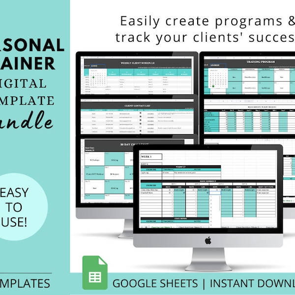 Personal Training Templates for Client Program Design - Google Spreadsheets Bundle - Client Management, Nutrition, Workout Trackers/Planners