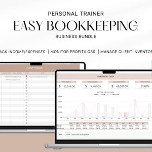 May include: A laptop computer screen displaying a spreadsheet with the title "Overview - 2024". The spreadsheet shows total income, total expenses, and profit margin. The spreadsheet also includes a bar graph showing income versus expenses. The laptop is on a light brown surface.