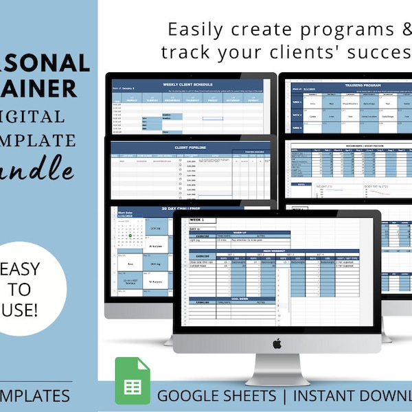 Personal Training Client Template Forms BUNDLE / Exercise Library / Measurement Forms / Food Journal / Google Sheets