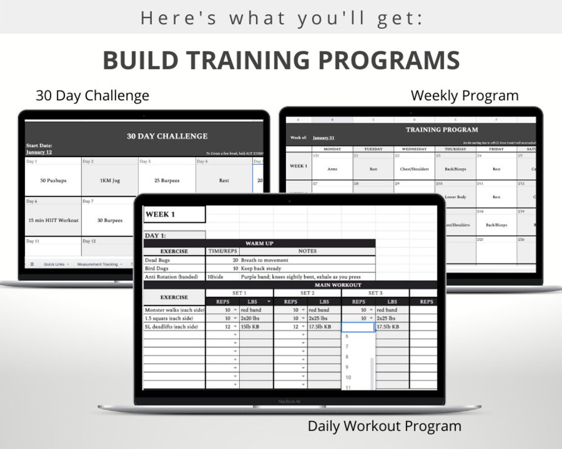 Personal Training Template, Digital Workout Program, Exercise Planner ...
