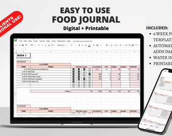 Digital Daily Meal Planner: 6-Week Food Journal (Google Sheets)