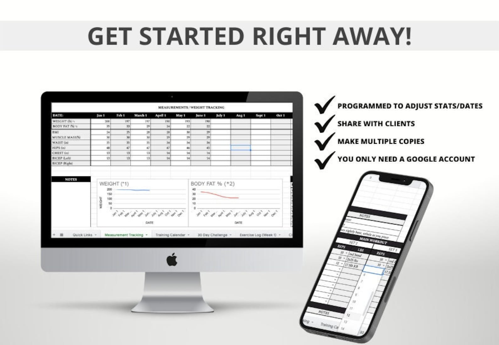 Personal Training Template, Digital Workout Program, Exercise Planner ...