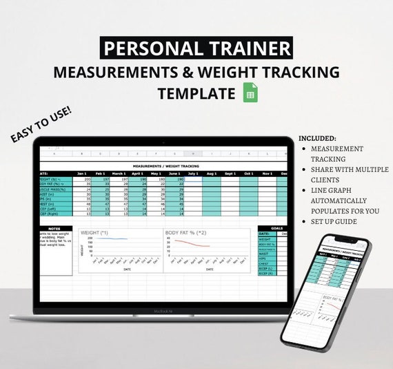 Personal Trainer MEASUREMENT Tracking Program Template Form / - Etsy
