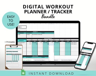 Workout Planner Bundle: Digital Fitness Tracker (Printable)